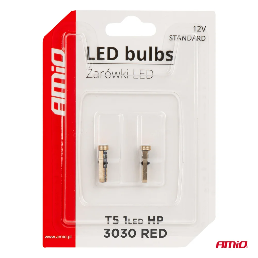 LED BUBLS STANDARD Red T5 12V 3030 1LED HP AMIO-03727 - Obrázek 5