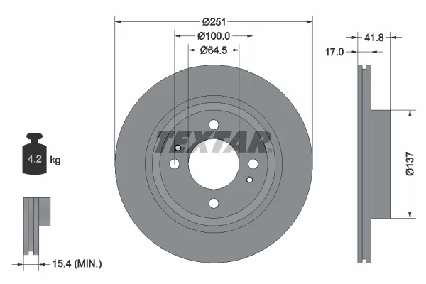 Brzdový kotouč TEXTAR 92278003 – OE 4615A129