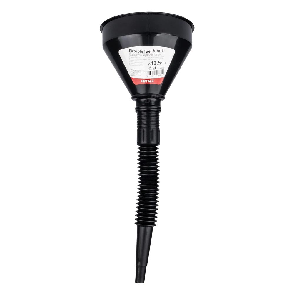 Flexibilní černý univerzální trychtýř se sítkem na kapalné palivo vodu 13,5 cm AMiO-04036