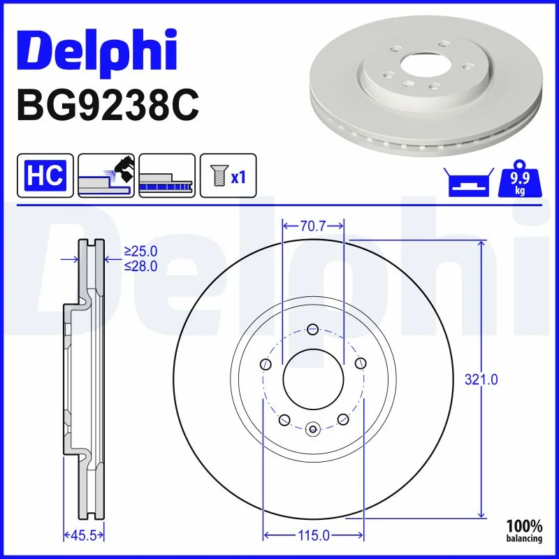 Brzdový kotouč DELPHI BG9238C Brzdový kotouč DELPHI BG9238C