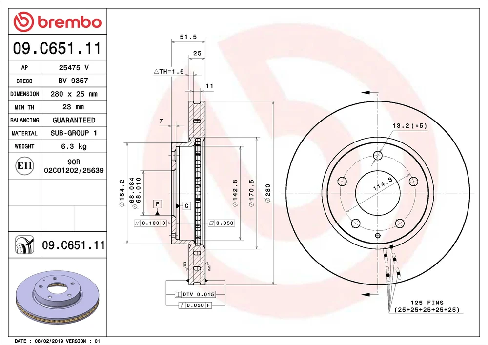 Brzdový kotouč BREMBO 09.C651.11 Brzdový kotouč BREMBO 09.C651.11