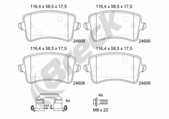 Sada brzdových destiček, kotoučová brzda BRECK 246060055410 Sada brzdových destiček, kotoučová brzda BRECK 246060055410