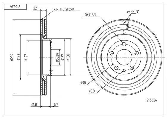 BRZ.KOTOUČ /P/ ALFA ROMEO 164 -92 HART 215634 BRZ.KOTOUČ /P/ ALFA ROMEO 164 -92 HART 215634