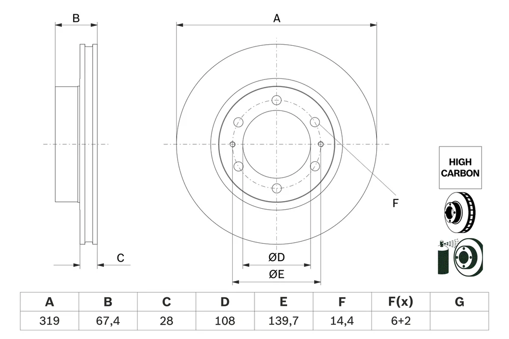 Brzdový kotouč BOSCH 0986479G19 – OE 435120K090 Brzdový kotouč BOSCH 0986479G19 – OE 435120K090